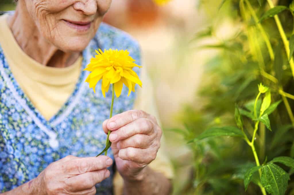 Senior Women with yellow flower